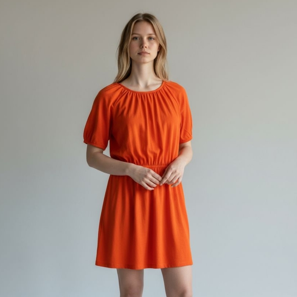 GAP Factory Orange Crinkle Cotton Gauze Mini Pocket Dress Size XS